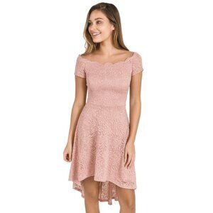 City Studio Dress 1‎ Pink Lace Off Shoulder Hi Low Sparkle Fit Flare Juniors